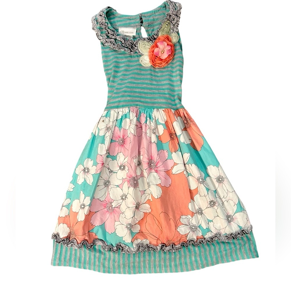 Bonnie Jean Floral Boho Dress with Bow Size 10